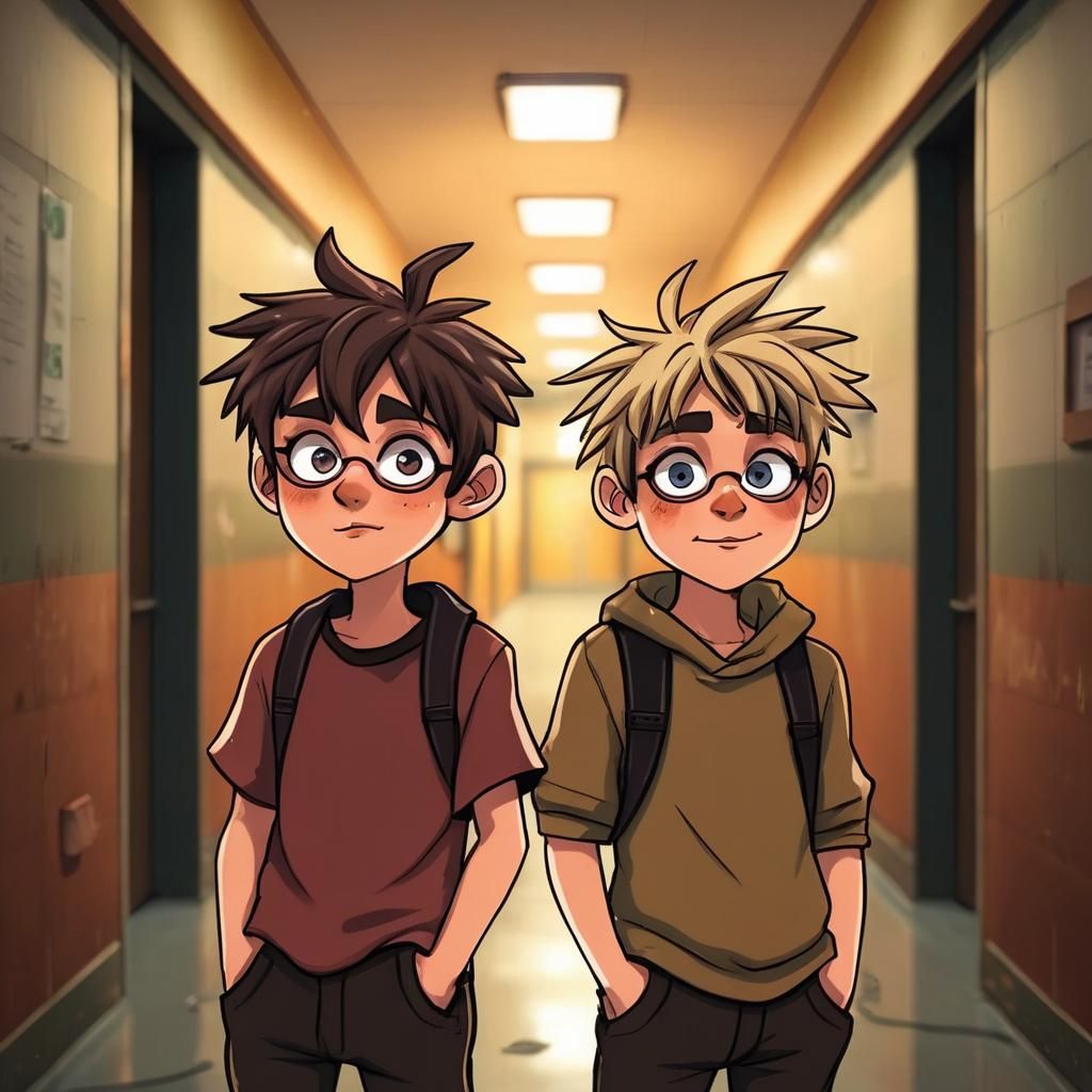 Cinematic portrait of two friends in a 90s grunge aesthetic