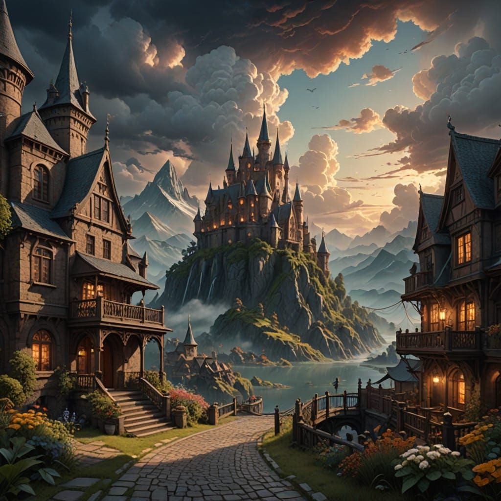 Surreal Fantasy Realm in Soft, Golden Light