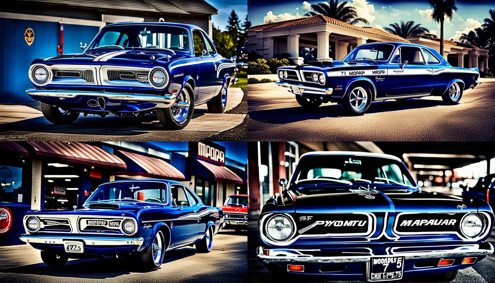 A 1965 Plymouth Barracuda with chrome wheels. Painted on the...