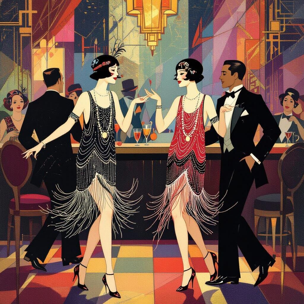 Roaring 20s Speakeasy: Flapper Girls and Jazz in Art Deco St...