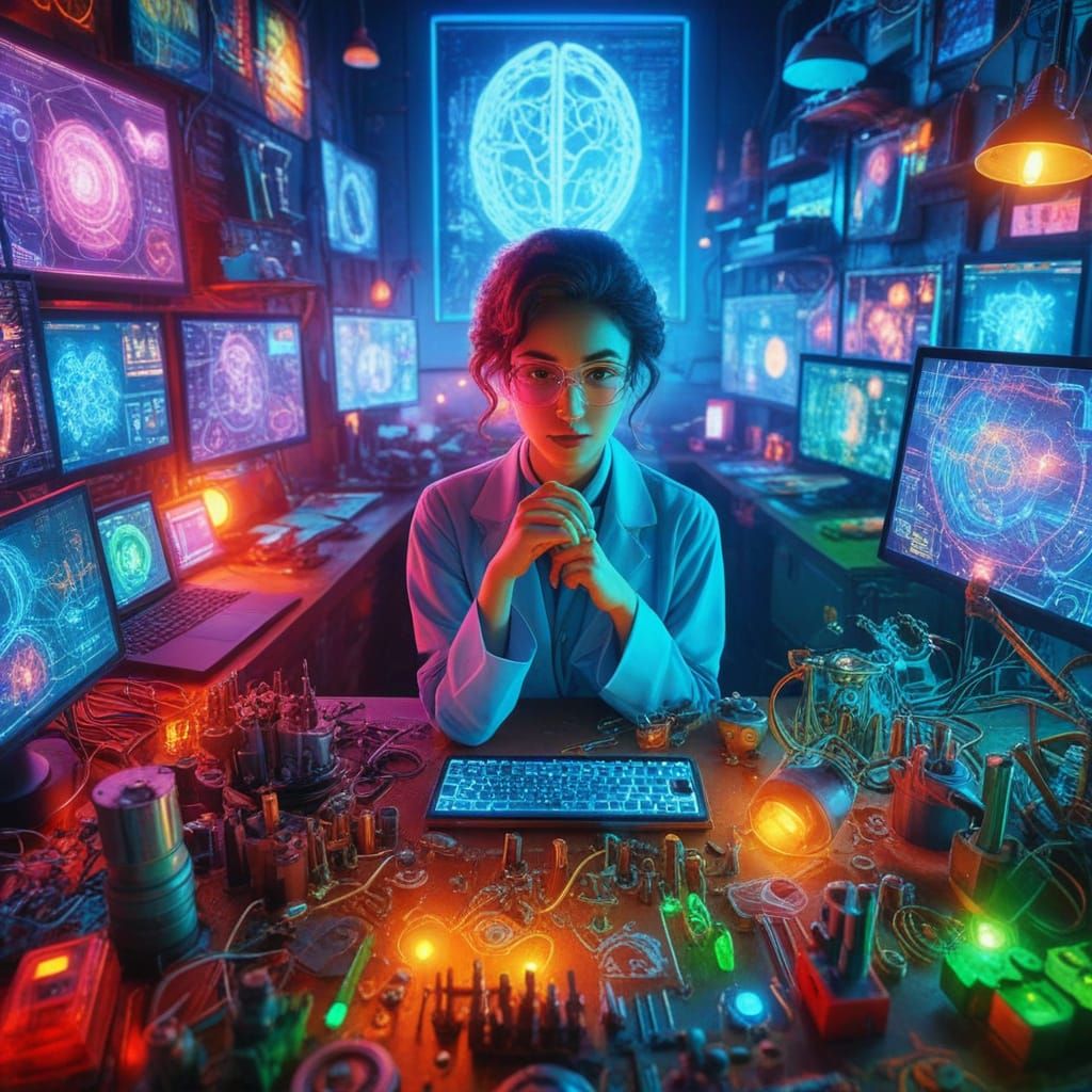 Studious scientist working on a new invention