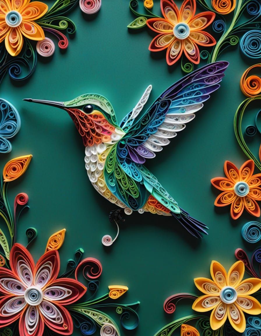 Hummingbird in Flight: Quilling Art Nouveau Style