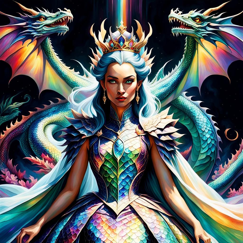 Radiant Dragon Queen in Hyper-Maximalist Painting