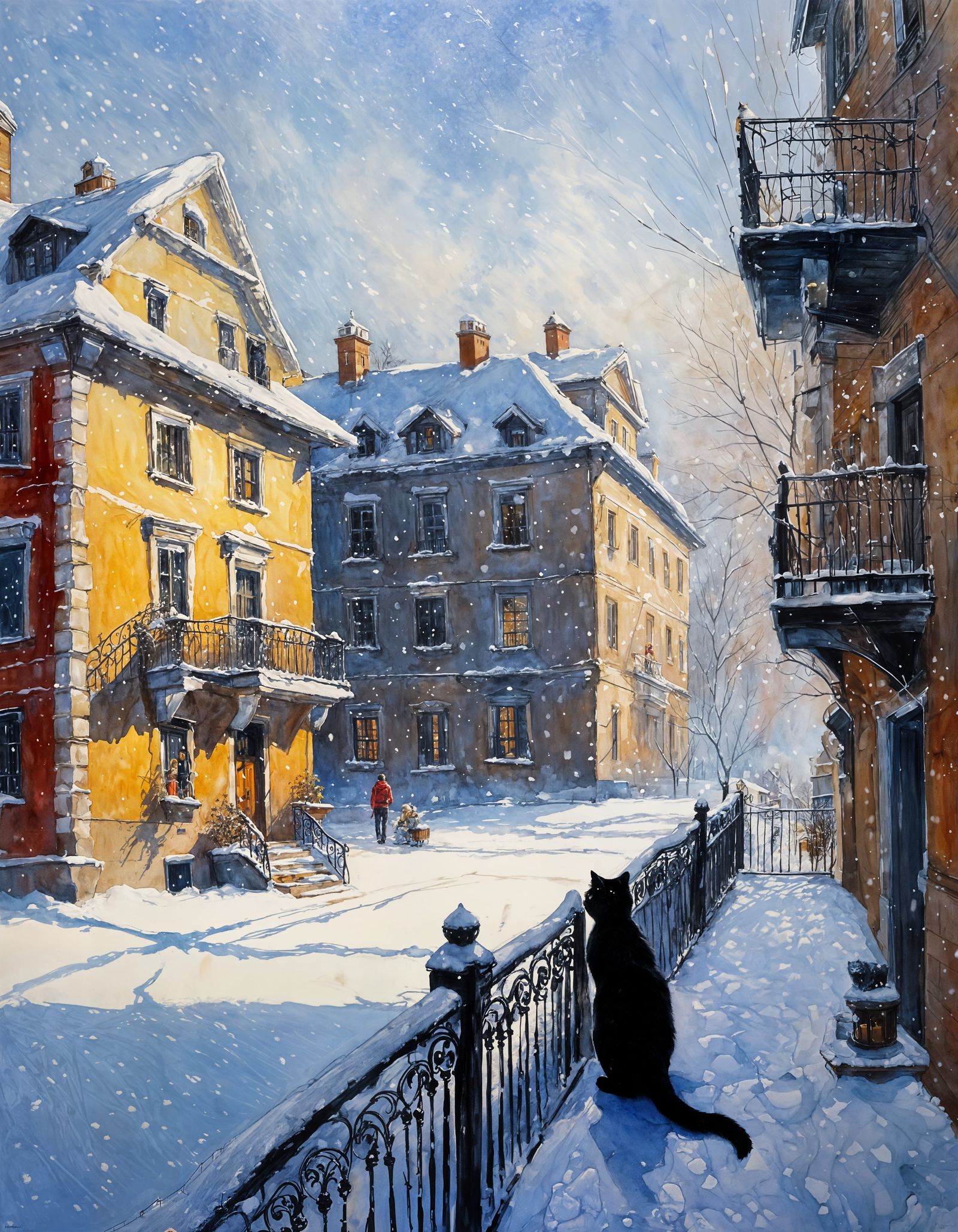 Winter St. Petersburg Balcony View with Cat