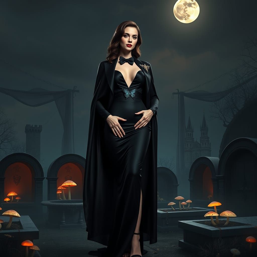 Seductive Vampire Countess in Dark Gothic Horror Style