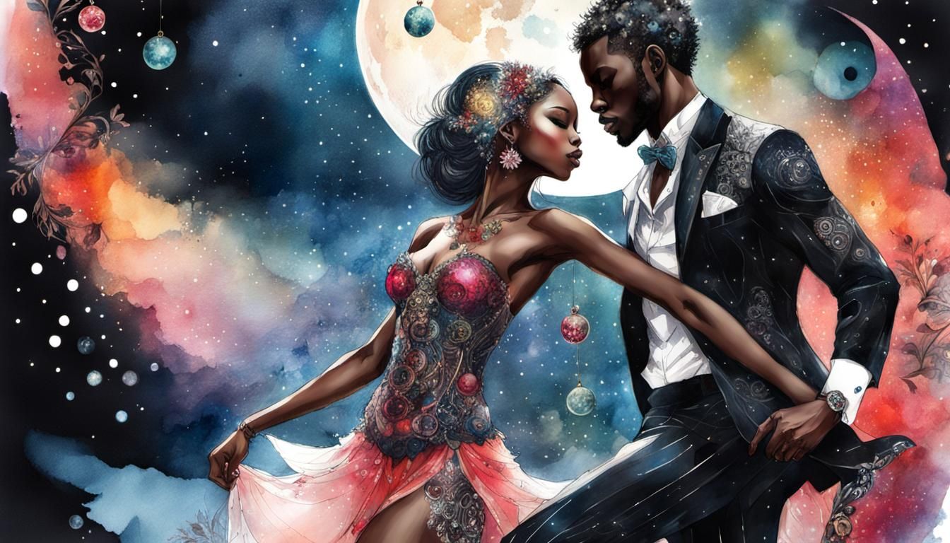 Whimsical Mixed Media Collage of Dancing Couple