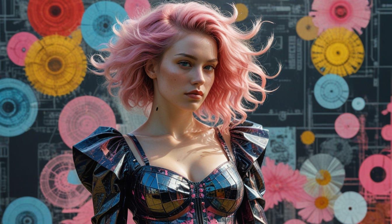 Provocative Pin-Up in Glitch Art Style