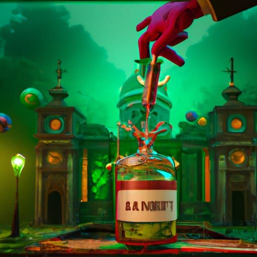 Vaccine Injection Morphs to Money: Detailed Concept Art