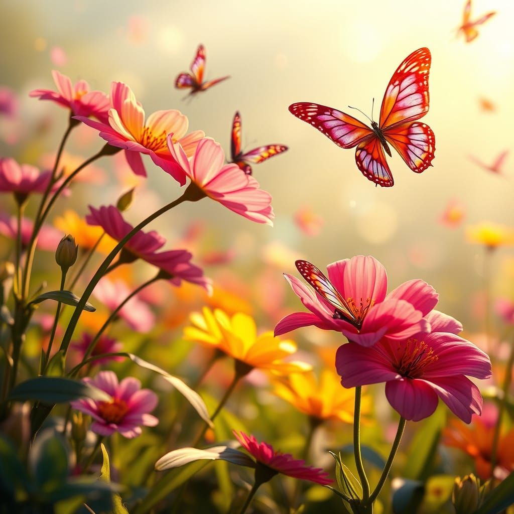 Fantasy Floral Wonderland with Whimsical Butterflies