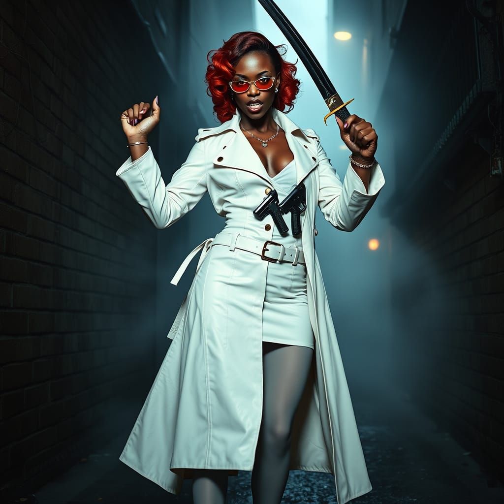 Gothic Vampire Woman with Sword and Pistols