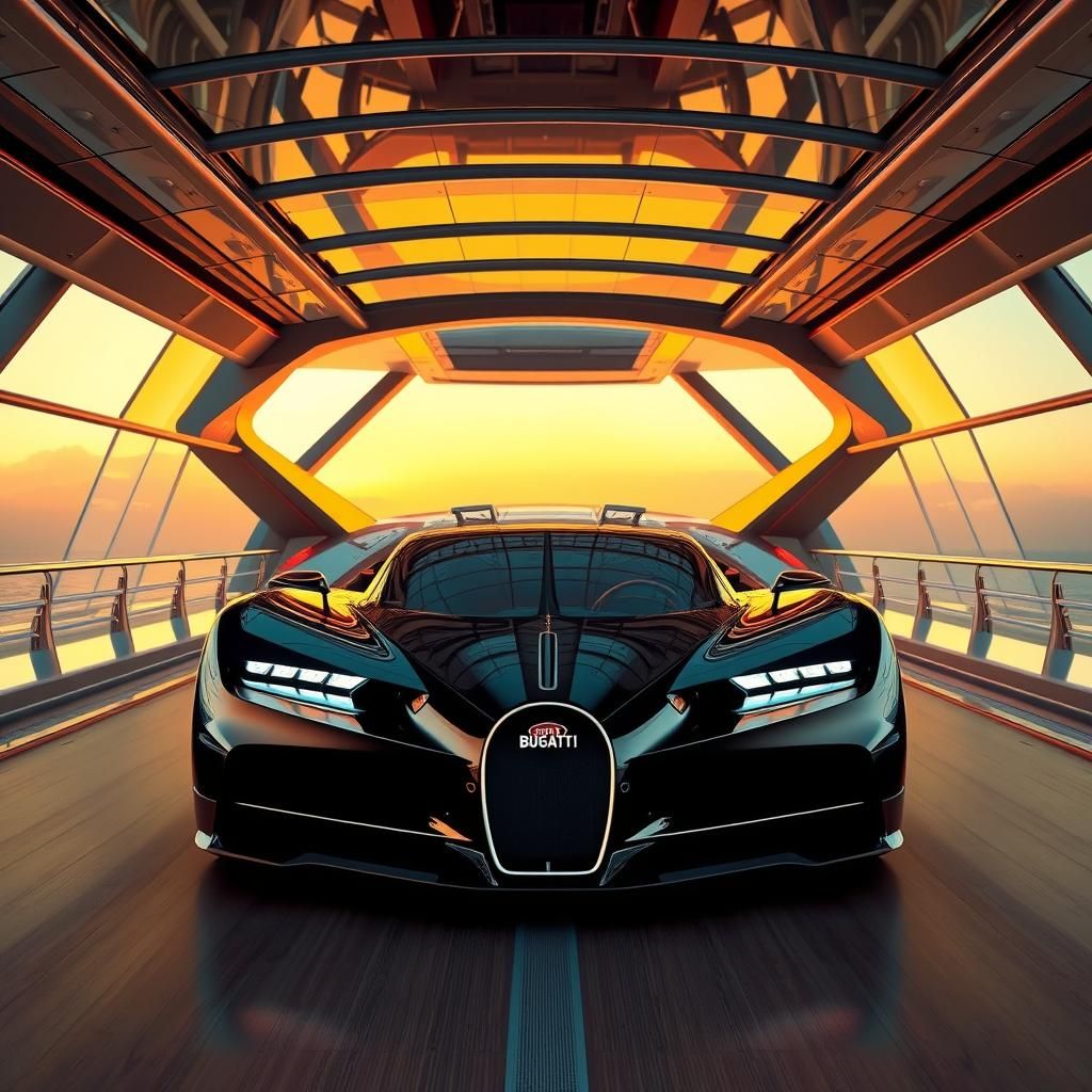 Futuristic Yacht Interior with Bugatti Concept Car
