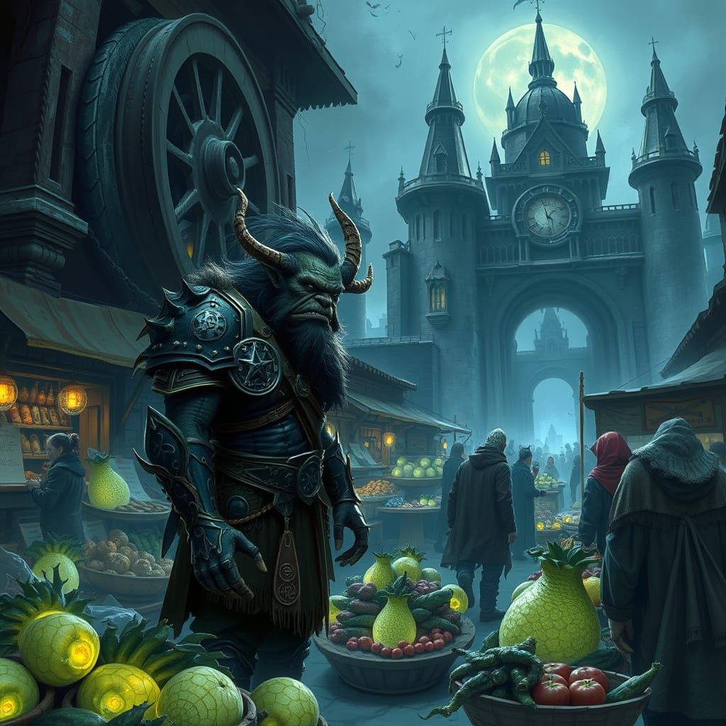 Mystical Troll Market in Golagd Under Moonlit Skies
