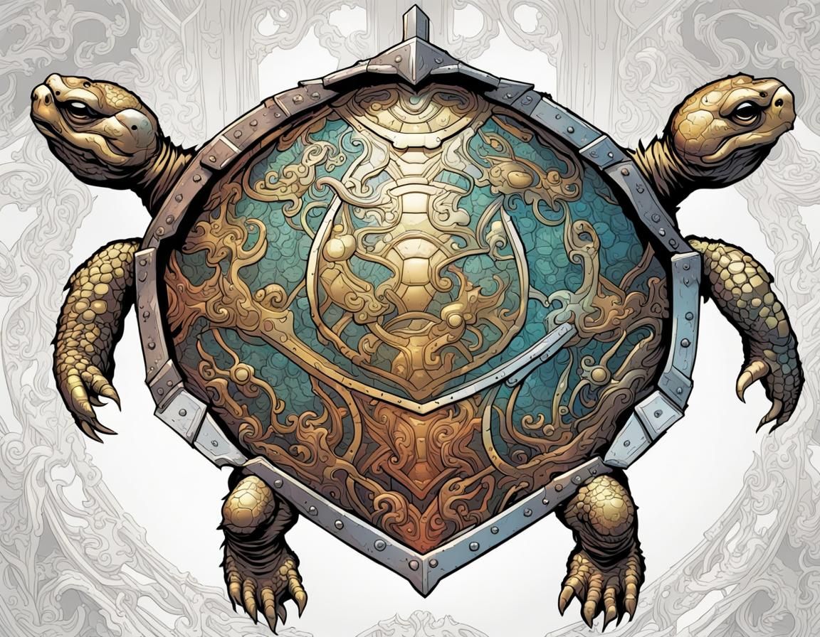 Ornate Turtle Shell Shield in Comic Book Art