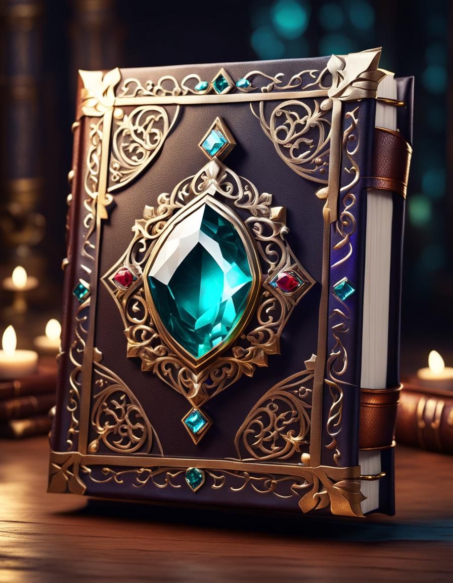 Ornate Spellbook with Glowing Jewel Centerpiece