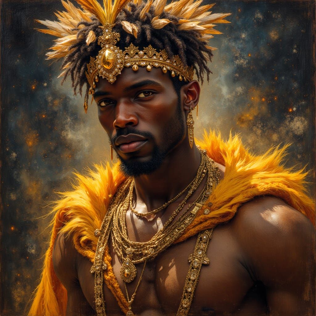 Black Male God King Portrait in Celestial Style