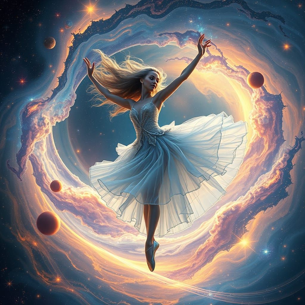 Celestial Ballet Dancer in Art Nouveau Galaxy