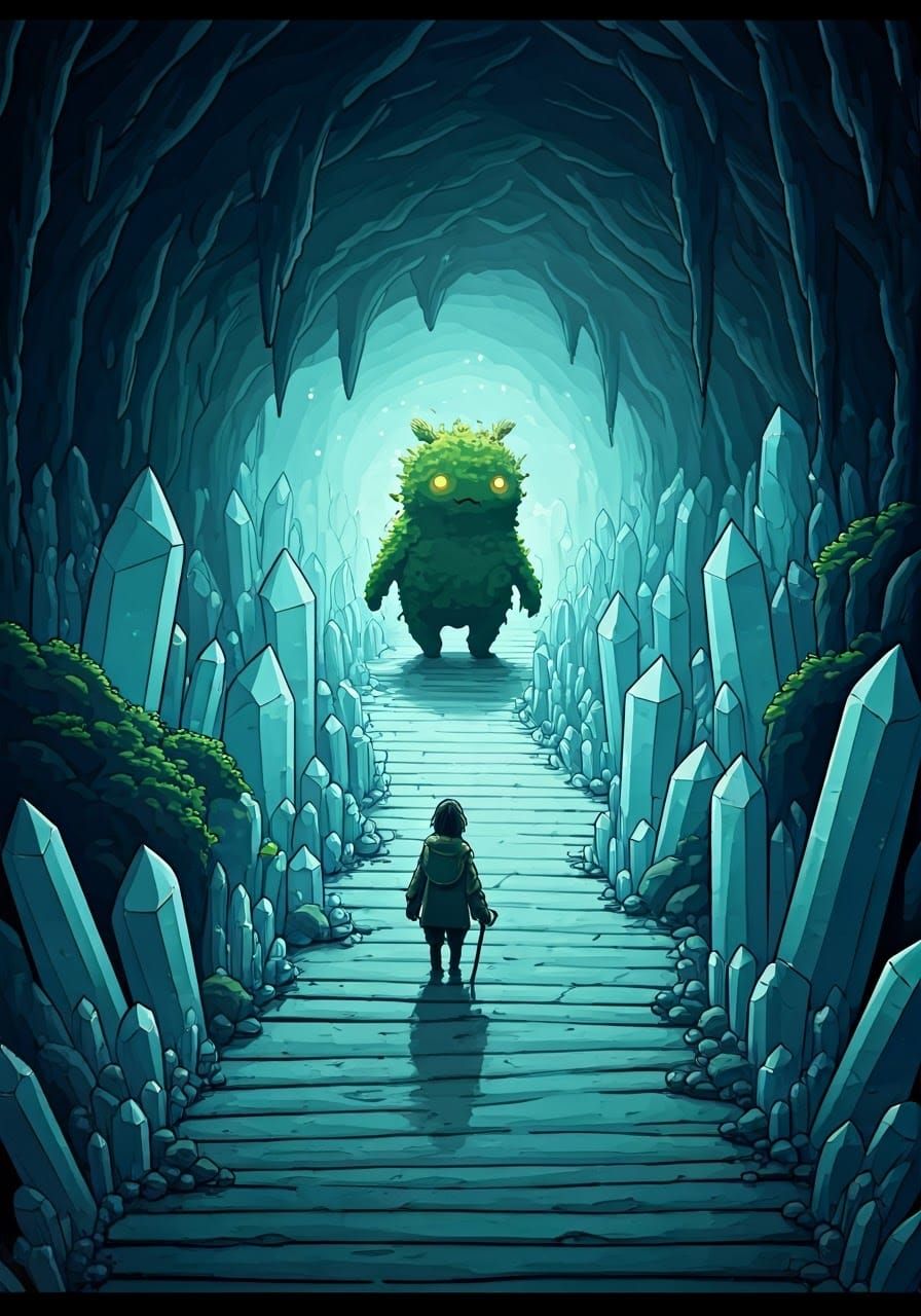 Moss Creature Travels Crystalline Path: Graphic Novel Illust...