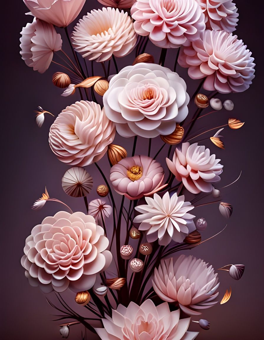 Vaporwave Paper Sculpture of Cascading Peonies