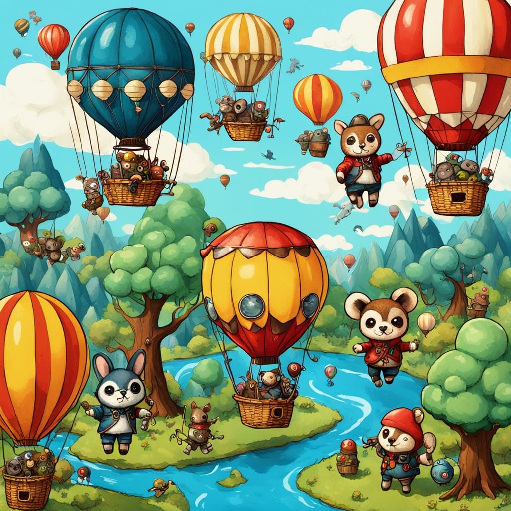 Chibi Woodland Creature Leads Hot Air Balloon Squadron