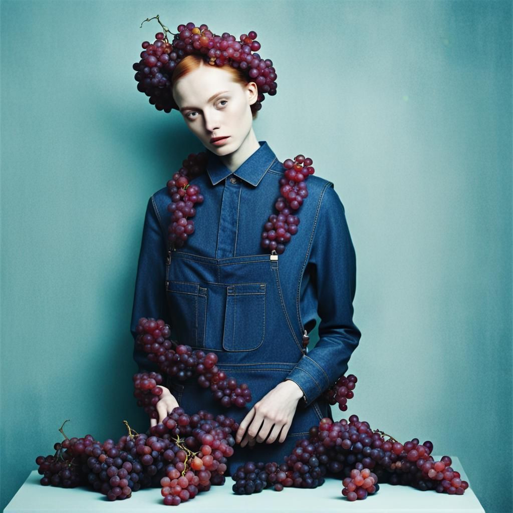 Minimalist Still Life with Grapes Portrait in Double Exposur...