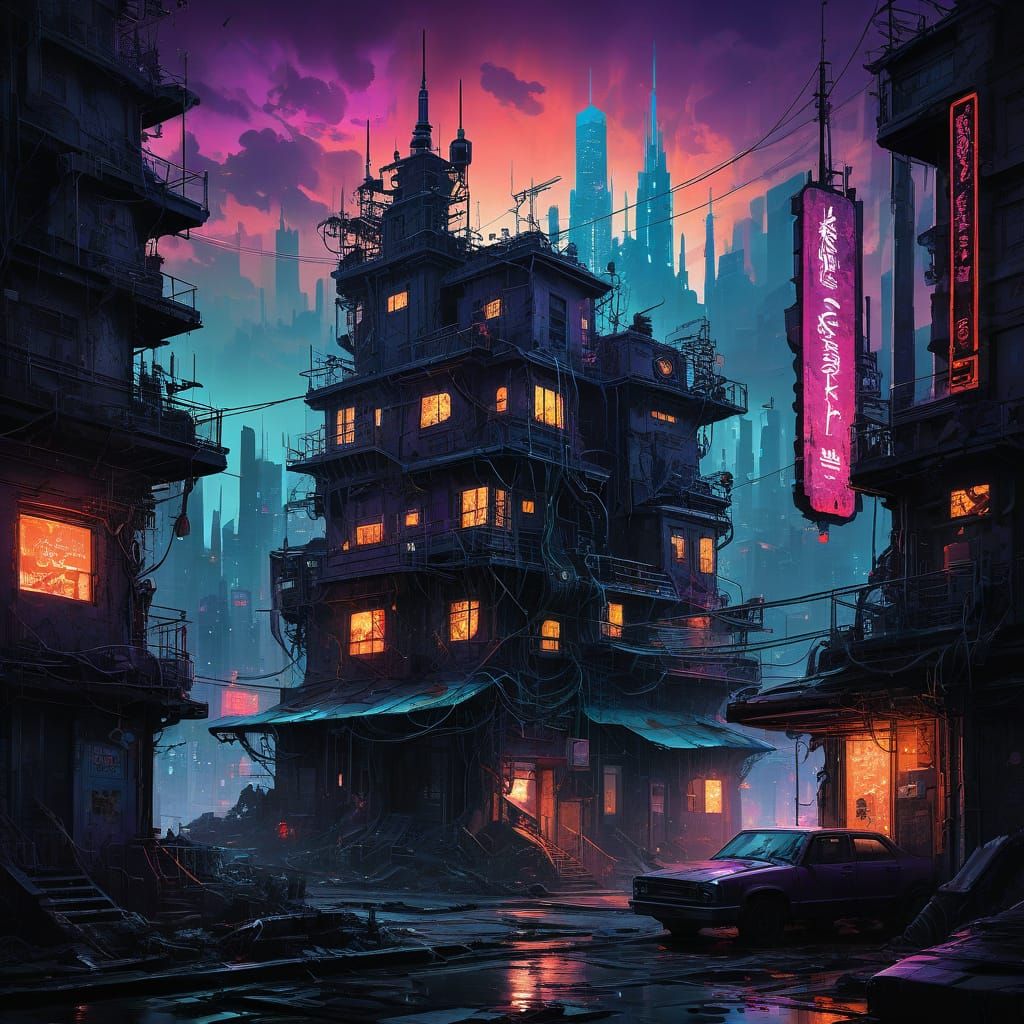 Cyberpunk Dreamscapes: Futuristic Abode Amidst Neon Cityscap...