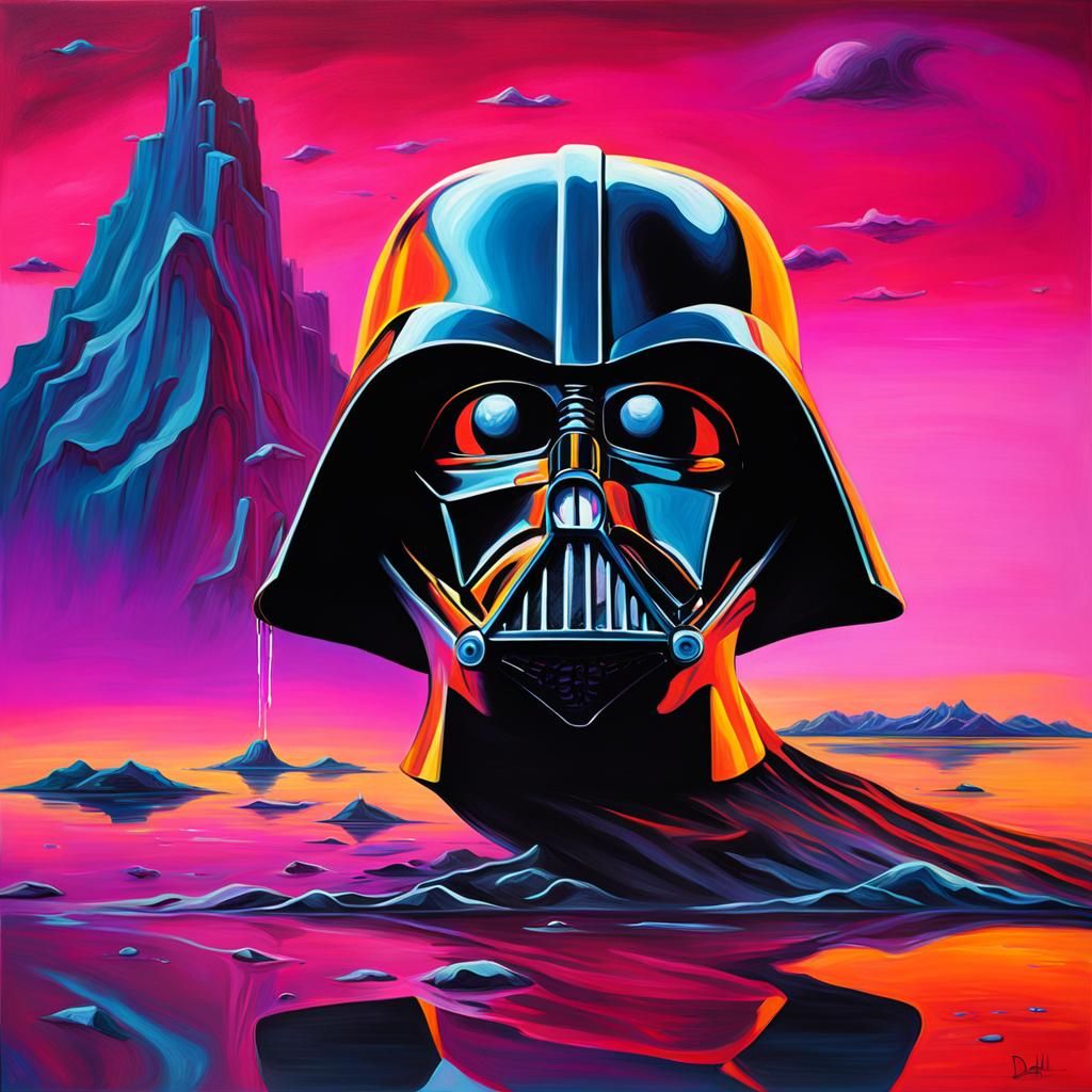 Sad Synthwave Darth Vader in Surrealist Style