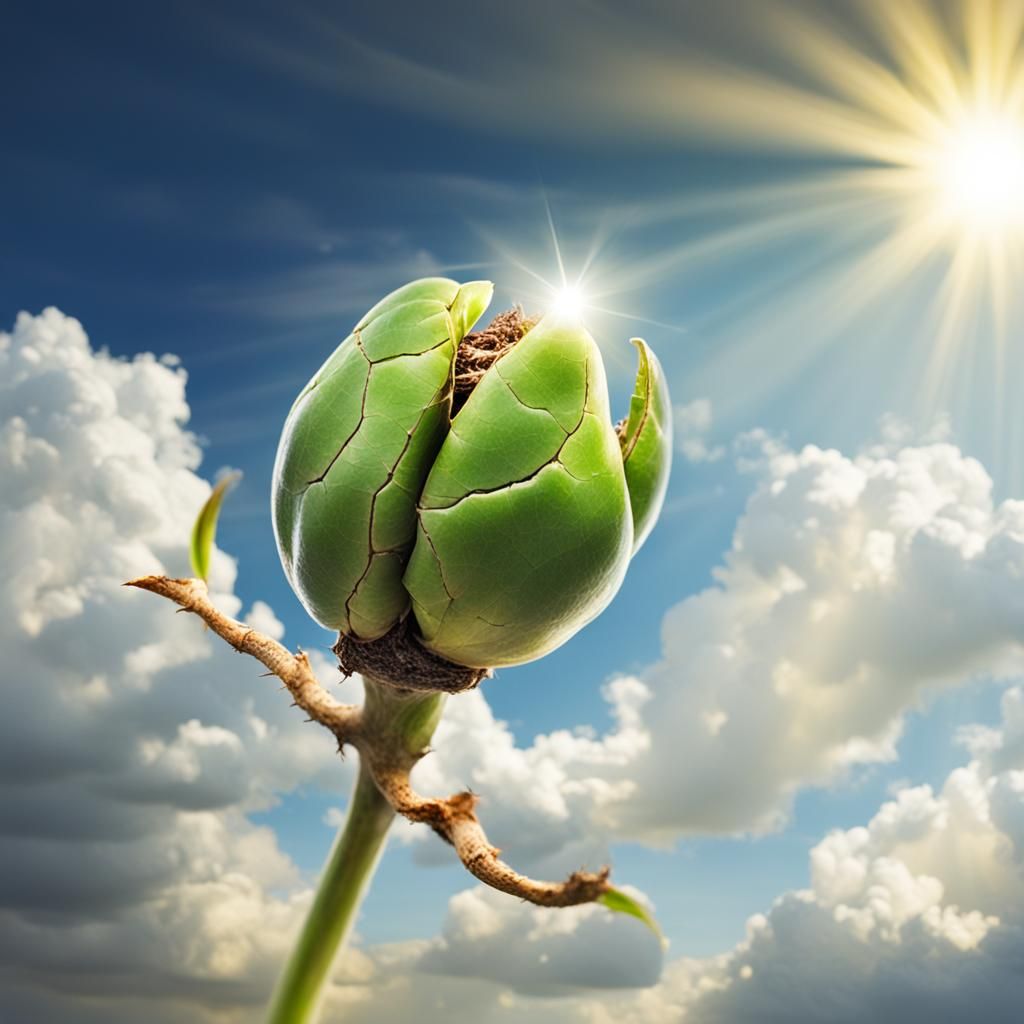 Realistic Seed Pod Sprouting in Divine Light