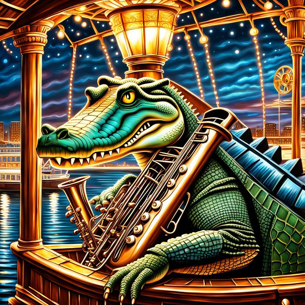 Crocodile Saxophonist on Mississippi Riverboat