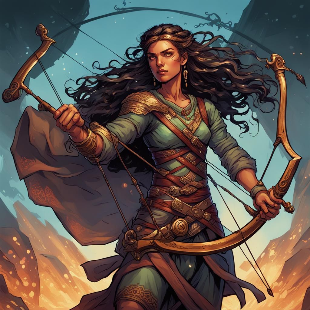 Female Gypsy Archer Character in Comic Book Style
