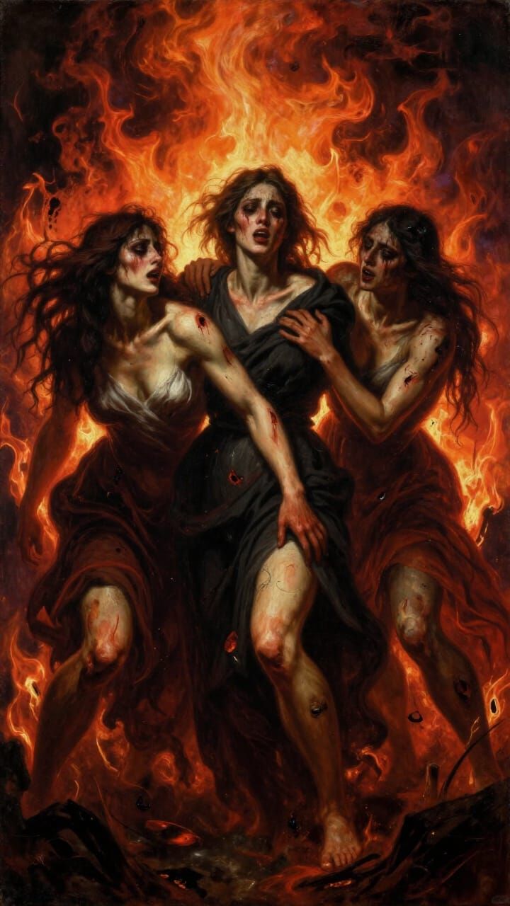 Defiant Women Tormented in Hellish Inferno