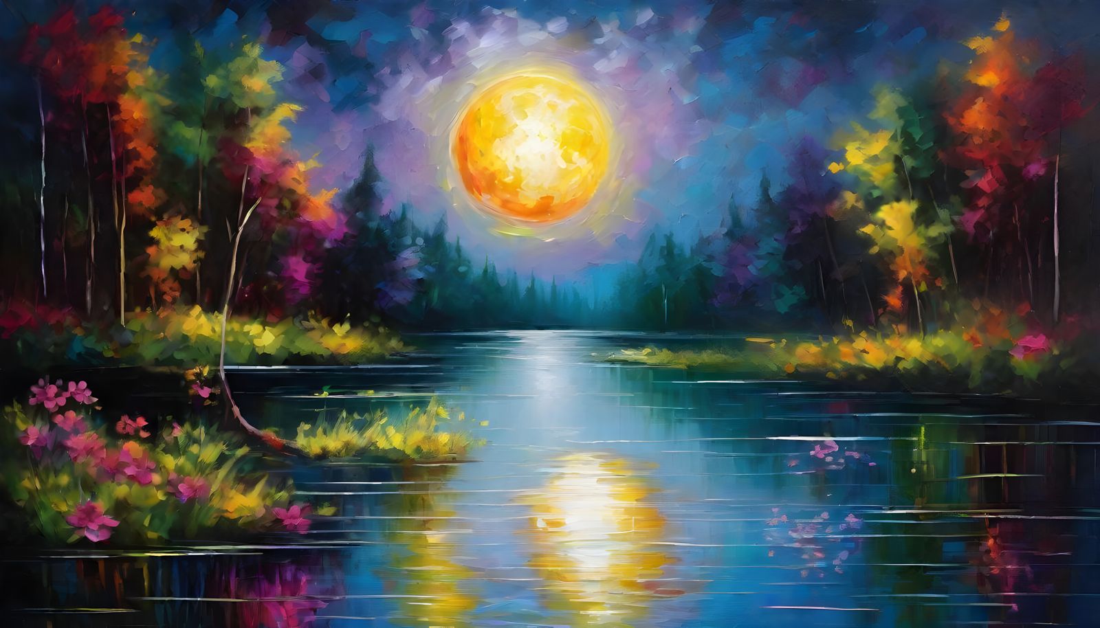 Magical Galaxy: Full Moon Over Glittering Lake