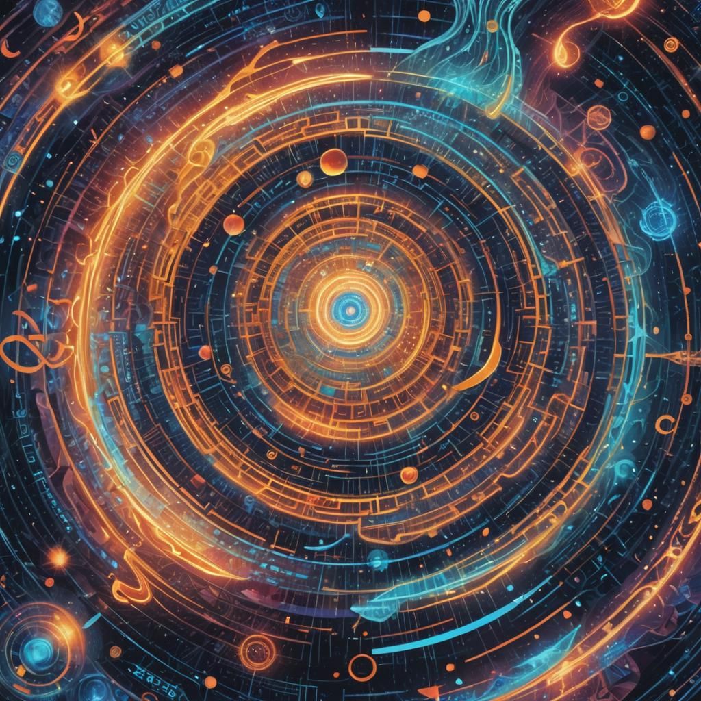 Holographic Astral Vortex in Mixed Media Illustration