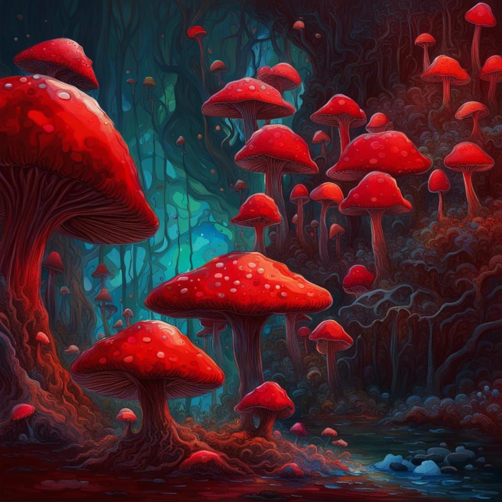 Abstract Mushrooms Growing on Swimming Mushroom
