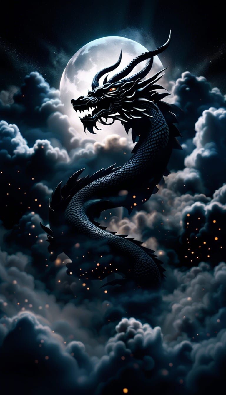Ethereal Black Dragon God in Dark Fantasy Style