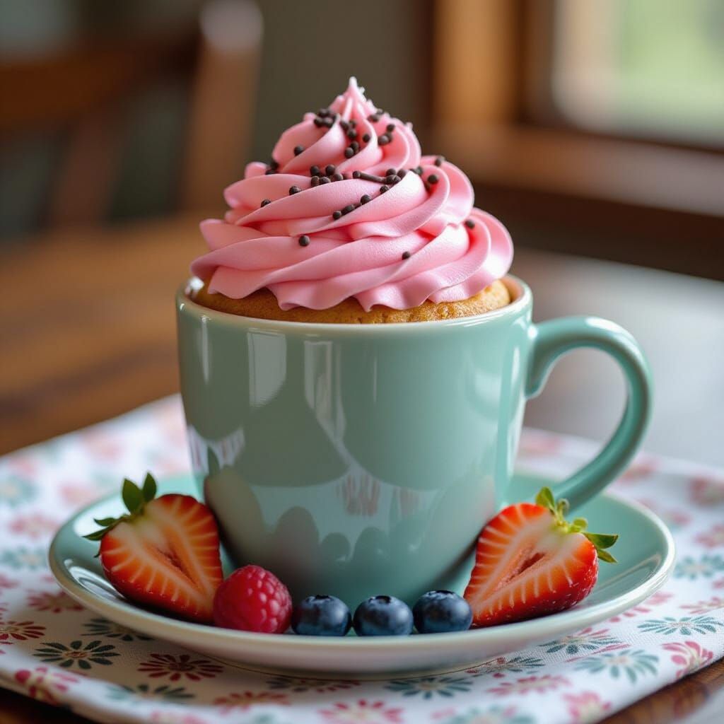 Vibrant Mug Cake with Pink Buttercream and Sprinkles