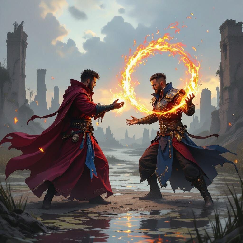 Fire Mage vs Death Mage Duel in Swamp Ruins