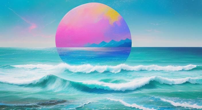 Pastel Sea View Impasto Painting in Cosmic Style