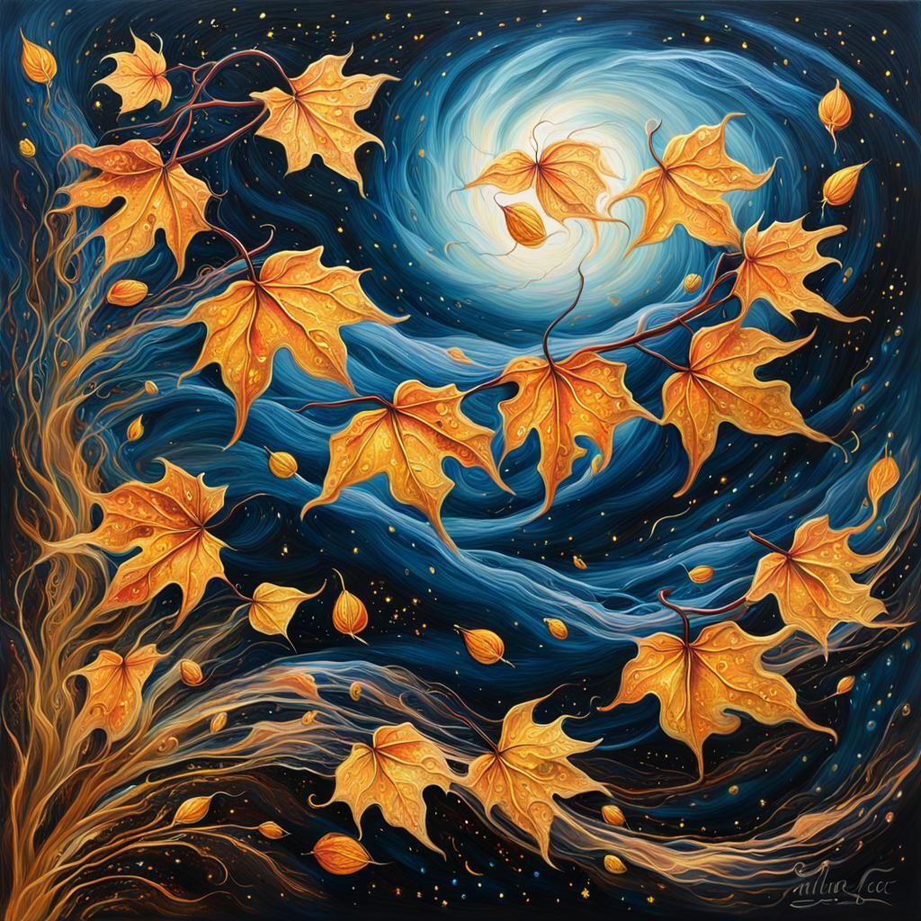 Autumnal Starry Night in Romanticism Style