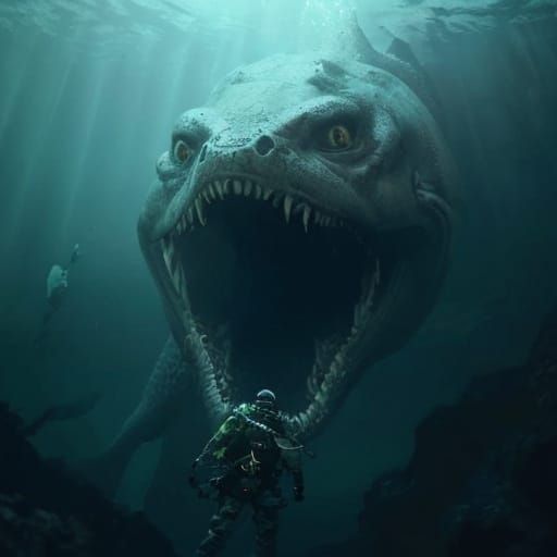 Gargantuan Moray Eel Leviathan Devours Diver in Dark Depths