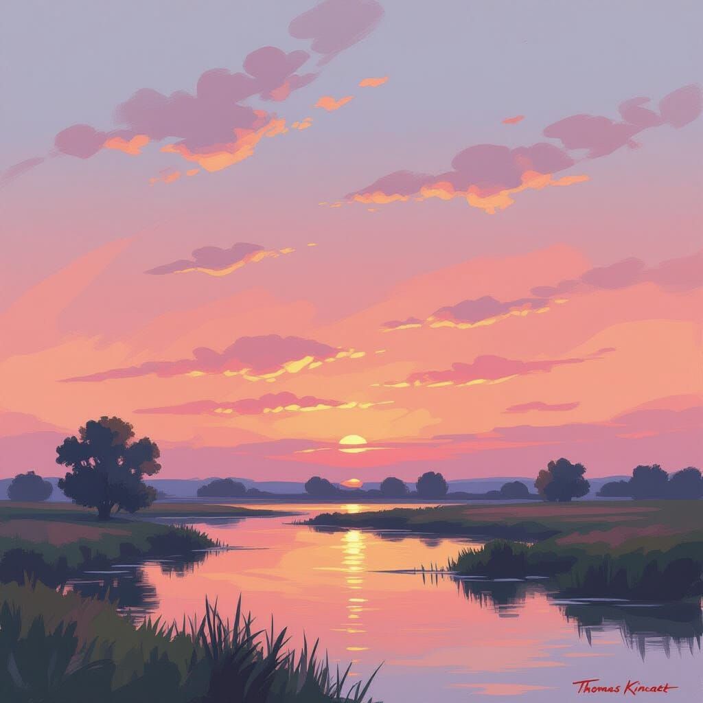 Warm Morning Sky with Soft Clouds in Impressionist Style