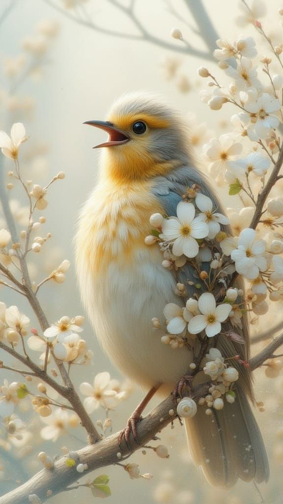 Dogwood Songbird: Double Exposure Vintage Dream