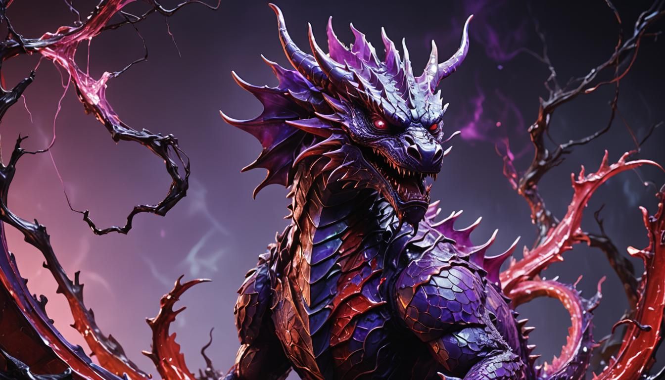 Cracked Dragon Statue with Neon Aura, Cel-Shaded