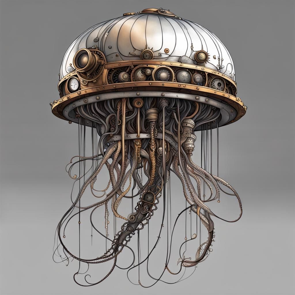 Steampunk Jellyfish with Detailed Engine
