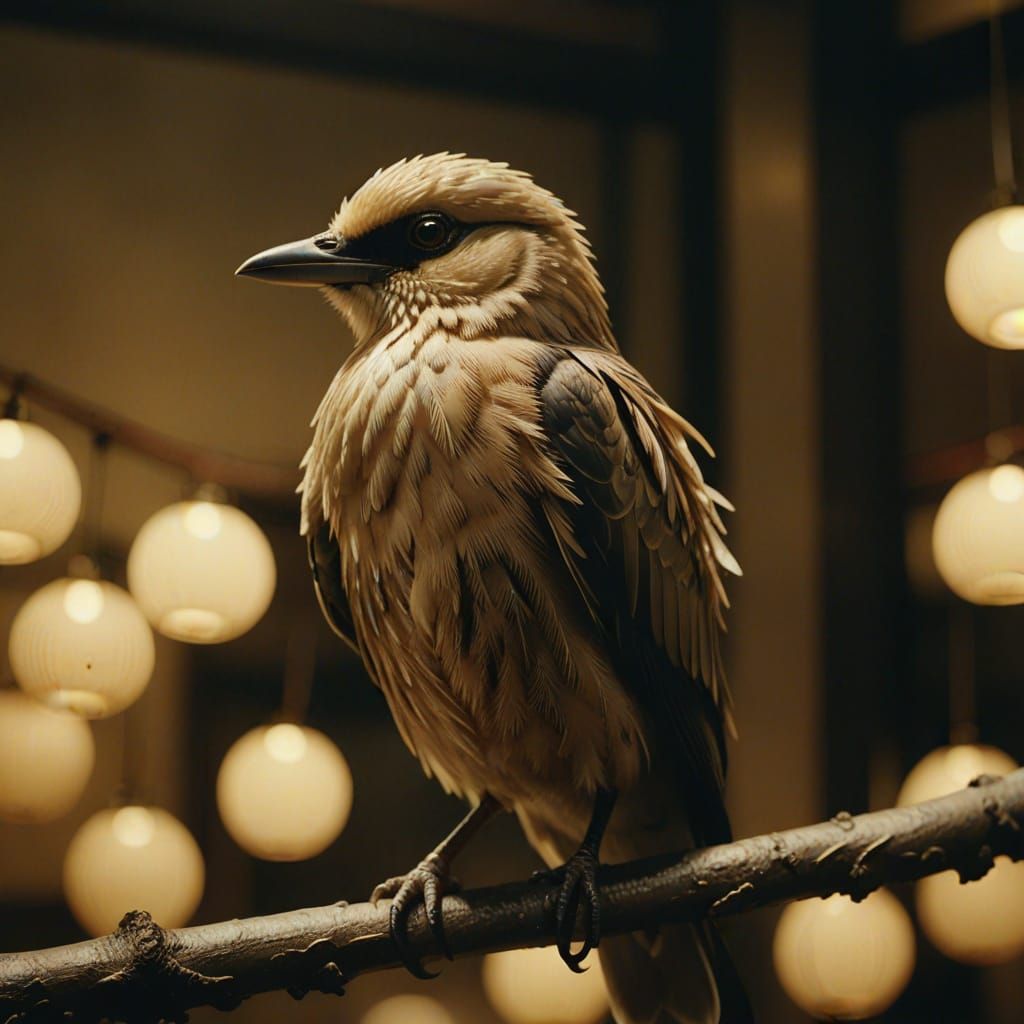 Sushi Bird Perched, Glistening Feathers