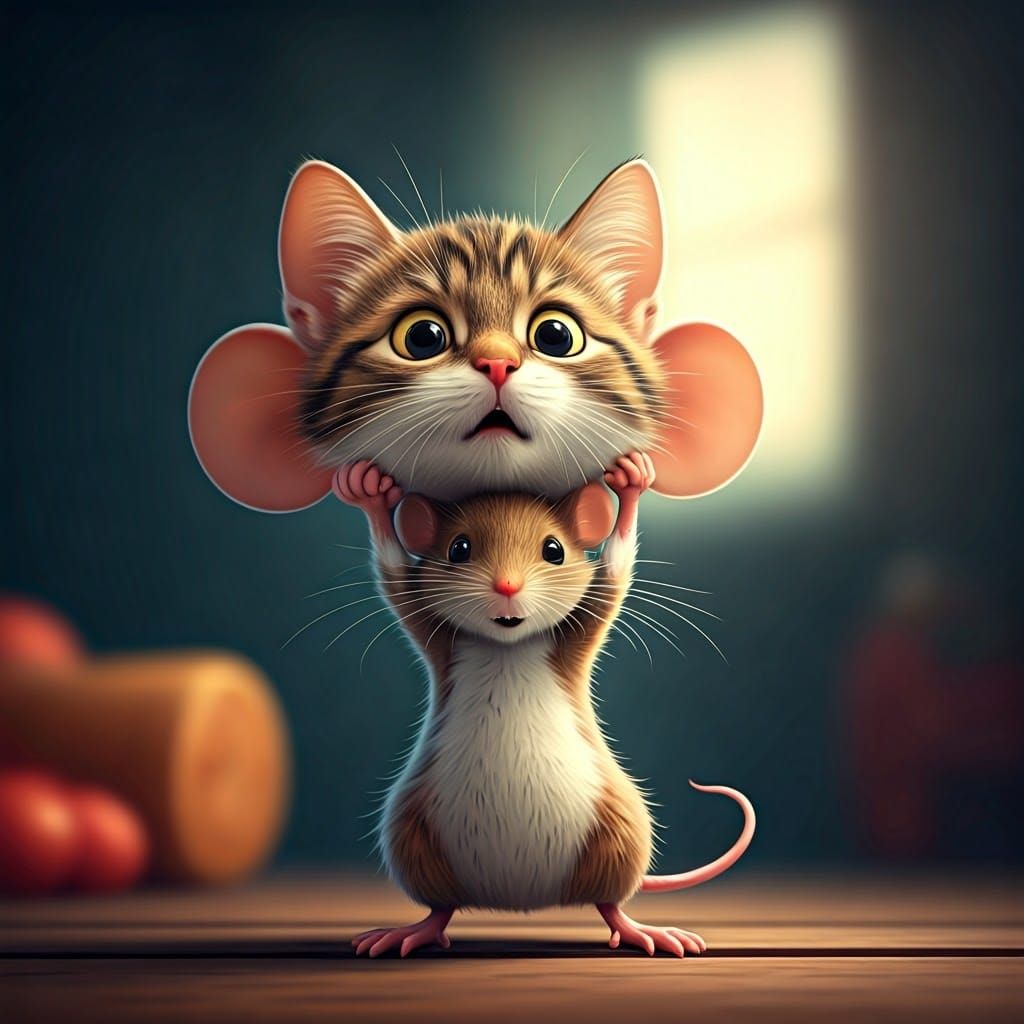 Heroic Mouse Lifts Cat with Surprising Strength in Whimsical...
