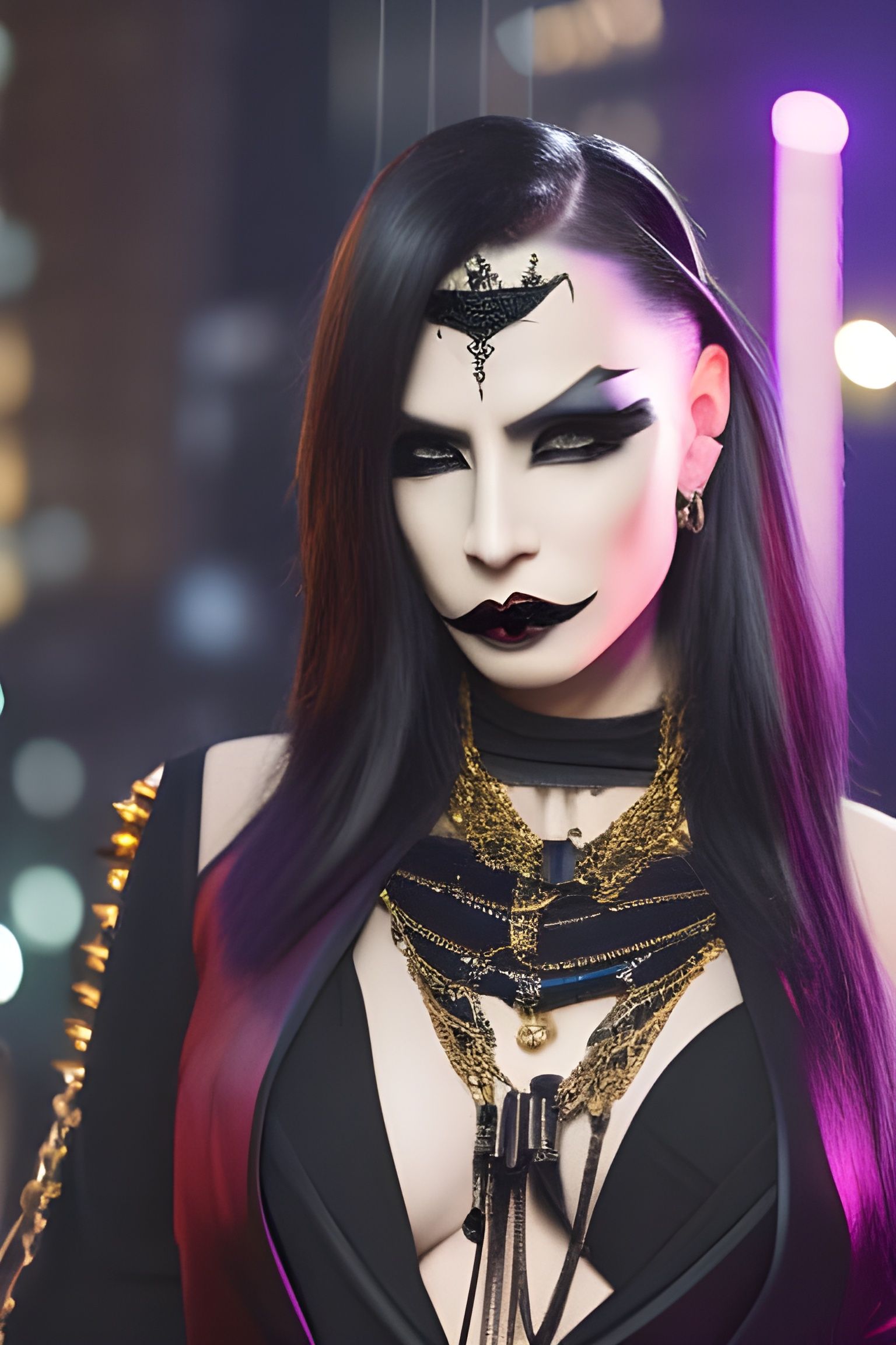 Cyberpunk Vampire in London with Gold Jewelry
