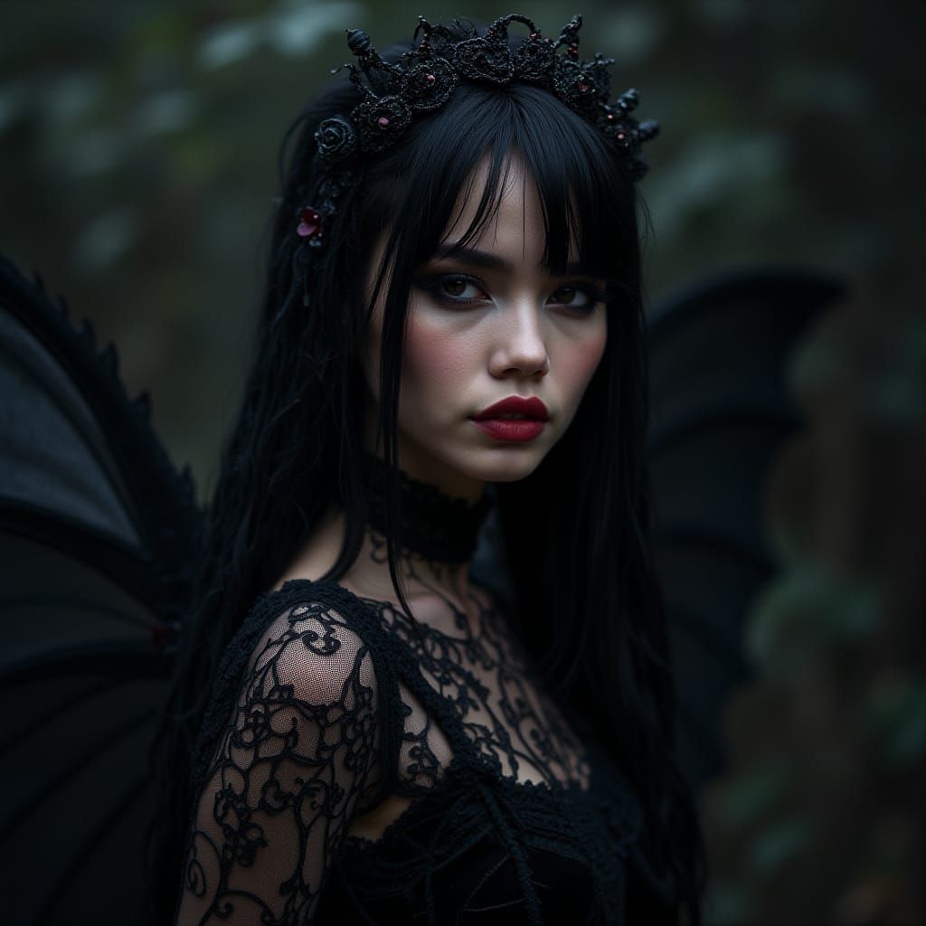 Gothic Woman in Lace and Velvet, Mystical Art