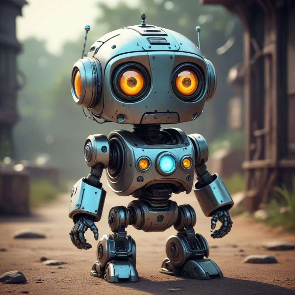 Retro-Futuristic Robot in Whimsical Sci-Fi Style