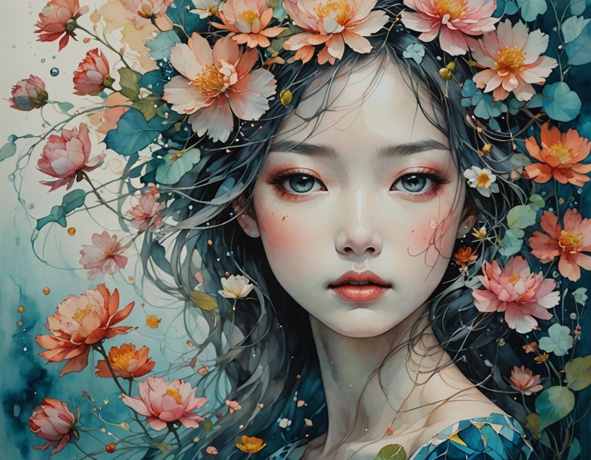 Underwater Flowers in Alcohol Ink Style