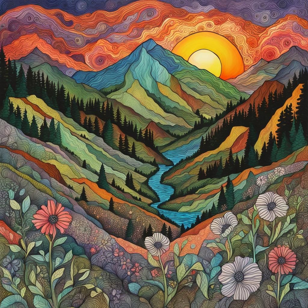 Cursed cryptic echoes, mountains, forest, ravine, flowers, s...